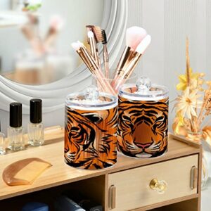 Kigai 2PCS Tiger Pattern Qtip Holder Dispenser with Lids - 14 oz Bathroom Storage Organizer Set, Clear Apothecary Jars Food Storage Containers, for Tea, Coffee, Cotton Ball, Floss