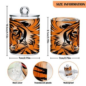 Kigai 2PCS Tiger Pattern Qtip Holder Dispenser with Lids - 14 oz Bathroom Storage Organizer Set, Clear Apothecary Jars Food Storage Containers, for Tea, Coffee, Cotton Ball, Floss