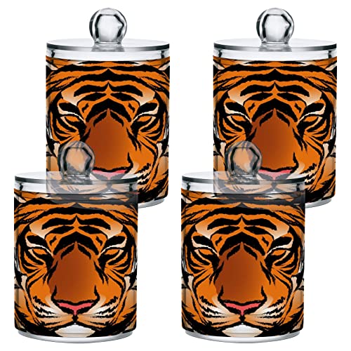 Kigai 2PCS Tiger Pattern Qtip Holder Dispenser with Lids - 14 oz Bathroom Storage Organizer Set, Clear Apothecary Jars Food Storage Containers, for Tea, Coffee, Cotton Ball, Floss