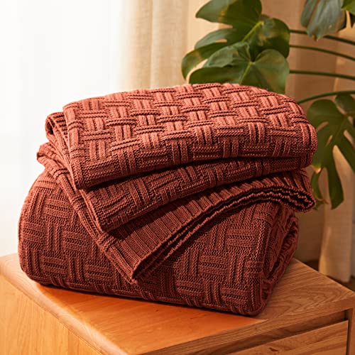 Aormenzy 50x60 Throw Blanket, Soft Cozy Acrylic Throw Blanket, Cable Knit Throw Blanket for Couch Sofa Bed, Rust