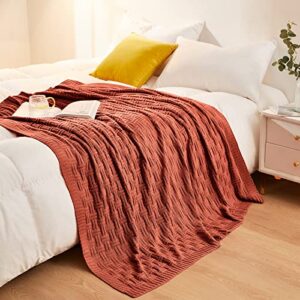 Aormenzy 50x60 Throw Blanket, Soft Cozy Acrylic Throw Blanket, Cable Knit Throw Blanket for Couch Sofa Bed, Rust