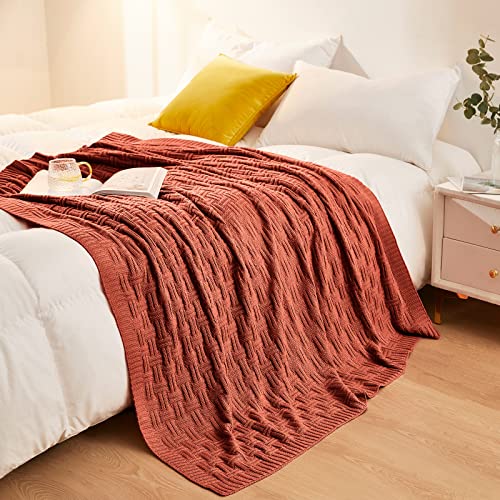 Aormenzy 50x60 Throw Blanket, Soft Cozy Acrylic Throw Blanket, Cable Knit Throw Blanket for Couch Sofa Bed, Rust