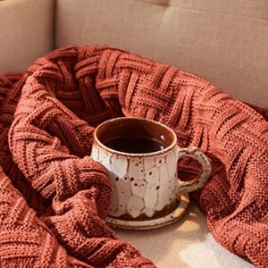 Aormenzy 50x60 Throw Blanket, Soft Cozy Acrylic Throw Blanket, Cable Knit Throw Blanket for Couch Sofa Bed, Rust