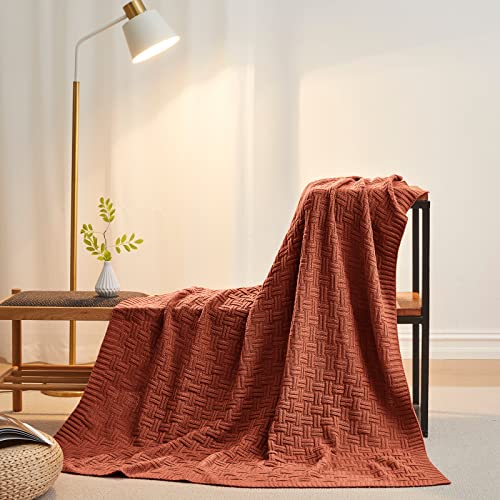 Aormenzy 50x60 Throw Blanket, Soft Cozy Acrylic Throw Blanket, Cable Knit Throw Blanket for Couch Sofa Bed, Rust
