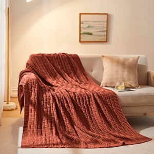 Aormenzy 50x60 Throw Blanket, Soft Cozy Acrylic Throw Blanket, Cable Knit Throw Blanket for Couch Sofa Bed, Rust