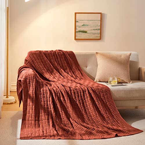 Aormenzy 50x60 Throw Blanket, Soft Cozy Acrylic Throw Blanket, Cable Knit Throw Blanket for Couch Sofa Bed, Rust