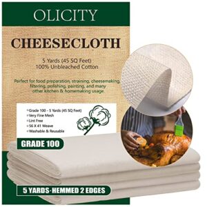 olicity cheesecloth, grade 100, 45 sq feet, reusable cheese cloth ultra fine cheese cloths for straining, unbleached butter muslin cloth for cooking, cold brew coffee, halloween decorations - 5 yards
