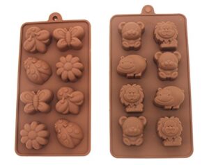 non-stick candy jelly molds, chocolate molds, soap molds, silicone baking molds - forest cute theme happy bear, lion, hippo - more fun, toy kids set, set of 2 (animal)