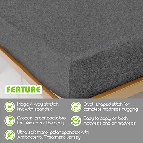 COSMOPLUS Queen Fitted Sheet Only（No Flat Sheet or Pillow Shams）,4 Way Stretch Micro-Knit,Snug Fit,Wrinkle Free,for Standard Mattress and Air Bed Mattress from 8” Up to 14”,Light Hemp Gray