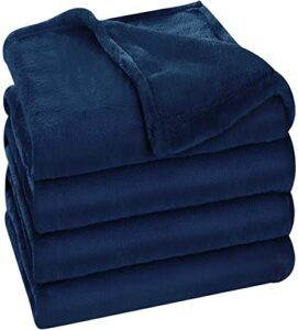 utopia bedding fleece blanket queen size navy 300gsm luxury bed blanket anti-static fuzzy soft blanket microfiber (90x90 inches)