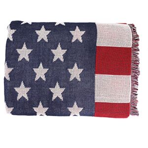 American Flag Throw Blanket Reversible Soft Woven Thick Large Tassels Rug Vintage Print Tapestry Chair Couch Sofa Bed Cover