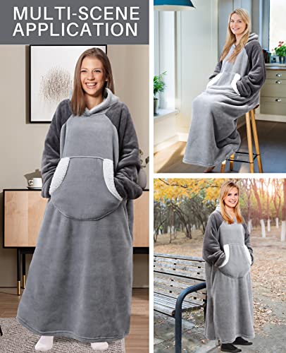 Blanket Hoodie Oversize Huge Hooded Blanket Sweatshirt with Deep Pockets and Elastic Sleeves, Women's Men's Fleece Lamb Fleece Soft Warm Comfortable Blanket Jacket Sweater Gift Adult Youth One Size