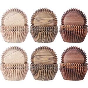 300 pieces cupcake liners cupcake wrappers woodland animal cupcake cups paper muffin baking liners holders for bridal showers wedding holiday birthday party decorations (woodgrain)