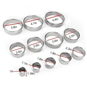 12 Pieces Round Cookie Biscuit Cutter Set,Graduated Circle Pastry Cutters,18/8 Stainless Steel Cookie Cutters And Donut Cutter Ring Molds