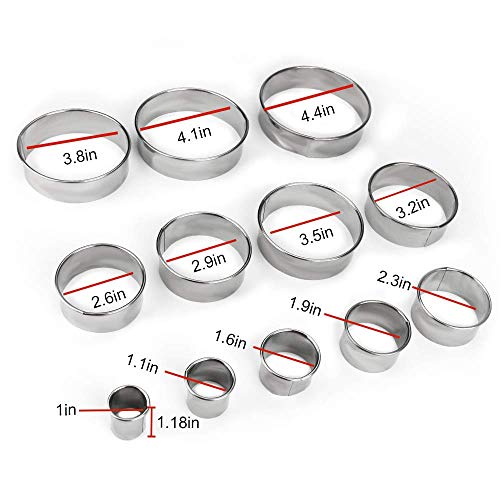 12 Pieces Round Cookie Biscuit Cutter Set,Graduated Circle Pastry Cutters,18/8 Stainless Steel Cookie Cutters And Donut Cutter Ring Molds