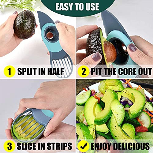 Avocado Slicer 3 in 1 Avocado Peeler Avocado Knife Multifunctional Avocado Cutter Tool with Non Slip Grip Handle Easy to Use (Fruit green)