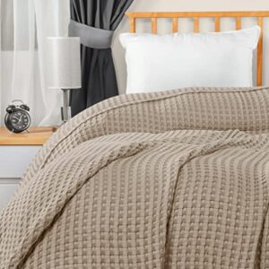 Utopia Bedding Cotton Waffle Blanket 300 GSM (Khaki - 90x90 Inches) Soft Lightweight Breathable Bed Blanket Queen Size Layering Any Bed for All Season