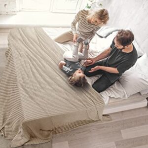 Utopia Bedding Cotton Waffle Blanket 300 GSM (Khaki - 90x90 Inches) Soft Lightweight Breathable Bed Blanket Queen Size Layering Any Bed for All Season