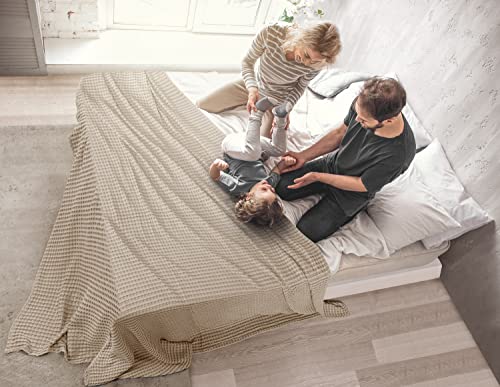 Utopia Bedding Cotton Waffle Blanket 300 GSM (Khaki - 90x90 Inches) Soft Lightweight Breathable Bed Blanket Queen Size Layering Any Bed for All Season