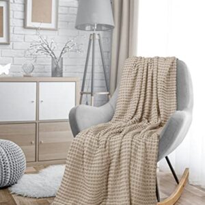 Utopia Bedding Cotton Waffle Blanket 300 GSM (Khaki - 90x90 Inches) Soft Lightweight Breathable Bed Blanket Queen Size Layering Any Bed for All Season