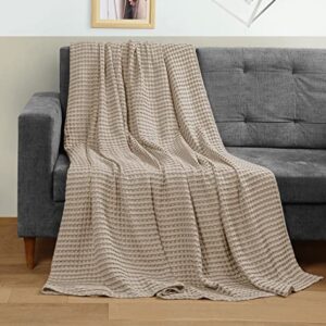 Utopia Bedding Cotton Waffle Blanket 300 GSM (Khaki - 90x90 Inches) Soft Lightweight Breathable Bed Blanket Queen Size Layering Any Bed for All Season