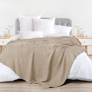 Utopia Bedding Cotton Waffle Blanket 300 GSM (Khaki - 90x90 Inches) Soft Lightweight Breathable Bed Blanket Queen Size Layering Any Bed for All Season