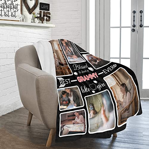 HEINARE Custom Blanket Gifts for Grammy, Customized Blankets with Photos, Make a Personalized Bed Throws to My Grammy, Custom Souvenir Throw Blanket for Best Grammy Ever, 8 Collages Made in USA