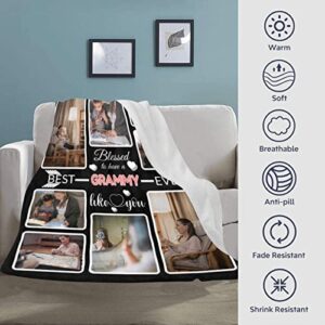 HEINARE Custom Blanket Gifts for Grammy, Customized Blankets with Photos, Make a Personalized Bed Throws to My Grammy, Custom Souvenir Throw Blanket for Best Grammy Ever, 8 Collages Made in USA