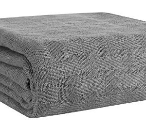 GLAMBURG 100% Cotton Bed Blanket, Breathable Bed Blanket Queen Size, Cotton Thermal Blankets Full - Queen Size, Perfect for Layering Any Bed for All Season - Charcoal Grey