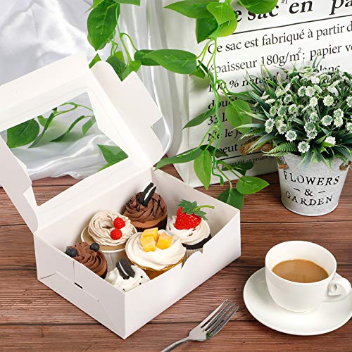 Moretoes 36pcs Cookie Treat Boxes 8 Inch White Bakery Boxes with Window for Cookie, Pastry, Dessert, Chocolate Covered Strawberry and Candy Gift Giving(8x6x2.5 In)