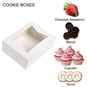 Moretoes 36pcs Cookie Treat Boxes 8 Inch White Bakery Boxes with Window for Cookie, Pastry, Dessert, Chocolate Covered Strawberry and Candy Gift Giving(8x6x2.5 In)