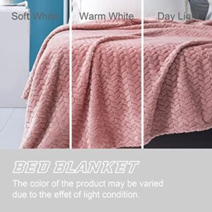 Exclusivo Mezcla King Size Flannel Fleece Blanket, 90x104 Inches Soft Jacquard Weave Leaves Pattern Velvet Plush Blanket for Bed, Cozy, Warm, Lightweight and Decorative Dusty Pink Blanket