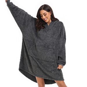 fussion wearable blanket, blanket hoodie sweatshirt for women and men, warm and cozy blanket with sleeves and giant pocket for adults as a gift - dark gray