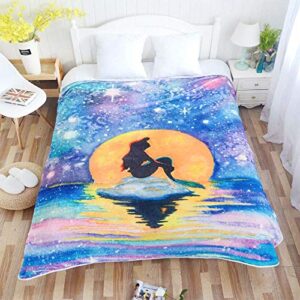 encoft flannel bed blanket full size for couch sofa and bed, soft galaxy mermaid throw blanket