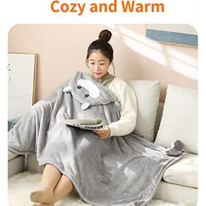 Wearable Blanket Soft Cape for Adult Women Men Warm Cozy Hoodie Cute 3D Animals Cartoon with Gloves Carpet Home (Large,Duck)