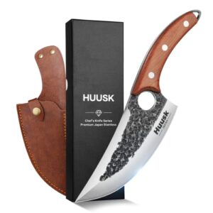 Huusk Knife Japan Kitchen Upgraded Viking Knives with Sheath Hand Forged Butcher Knife for Meat Cutting Japanese Cooking Knife Sharp Meat Cleaver Chef Knives for Kitchen and Outdoor Camping, BBQ