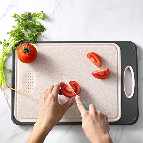 Cutting Board Double Sided, GUANCI Large Size 16”×11”, 316 Stainless Steel Cutting Board for Kitchen, Food-Grade, Stainless Steel and Wheat Straw PP, Easy to Clean