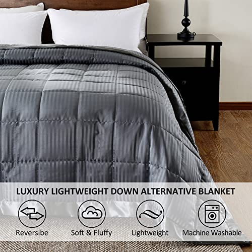 downluxe King Size Blanket, Lightweight Down Alternative Blanket with Satin Trim (90 X 108 Inch, Grey)