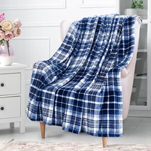 solaris plaid fleece throw blanket for couch ultra soft lightweight flannel blanket, 50" x 60"