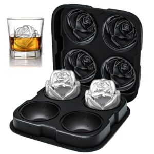 ice cube tray, rottay rose ice cube maker, makes four 2.5inch rose shaped ice cubes, easy release ice ball maker, novelty drink tray for chilled drinks, whiskey & cocktails, homemade