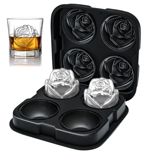 Ice Cube Tray, ROTTAY Rose Ice Cube Maker, Makes Four 2.5inch Rose Shaped Ice Cubes, Easy Release Ice Ball Maker, Novelty Drink Tray For Chilled Drinks, Whiskey & Cocktails, Homemade