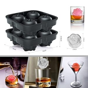 Ice Cube Tray, ROTTAY Rose Ice Cube Maker, Makes Four 2.5inch Rose Shaped Ice Cubes, Easy Release Ice Ball Maker, Novelty Drink Tray For Chilled Drinks, Whiskey & Cocktails, Homemade