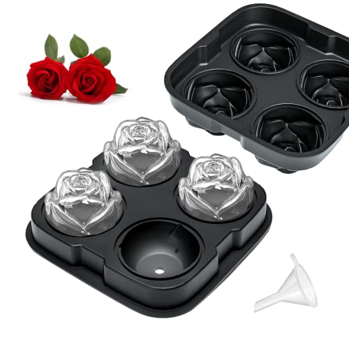 Ice Cube Tray, ROTTAY Rose Ice Cube Maker, Makes Four 2.5inch Rose Shaped Ice Cubes, Easy Release Ice Ball Maker, Novelty Drink Tray For Chilled Drinks, Whiskey & Cocktails, Homemade