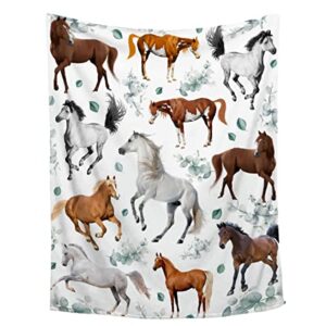 horse blanket,horse gifts for girls throw blanket, ultra soft horse flower plush flannel blanket for women men,super soft cozy horse gifts for horse lovers,60"x80"-adults/twin size