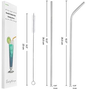 Set of 4 Reusable Metal Straws, Long Stainless Steel Straw with Cleaning Brushes and Case, Drinking for 30 oz and 20 oz Tumblers.