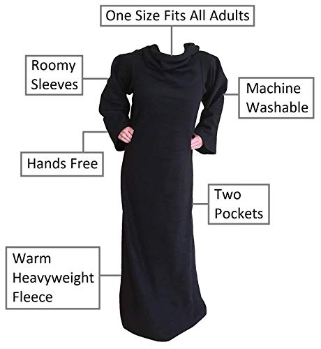 LA-Z Blanket Premium - Deluxe, Super Warm Wearable Reading Blanket with Pockets and Sleeves for Adults (Black)