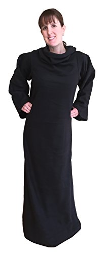 LA-Z Blanket Premium - Deluxe, Super Warm Wearable Reading Blanket with Pockets and Sleeves for Adults (Black)