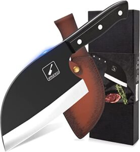 imarku butcher knife 7 inch sharp meat cleaver hand forged serbian chef knife with leather sheath high carbon steel cleaver knife for kitchen, camping, bbq