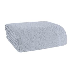elvana home belizzi 100percent cotton bed blanket, breathable thermal blanket twin size, soft chevron 60''x90'', perfect for layering any all season, light grey