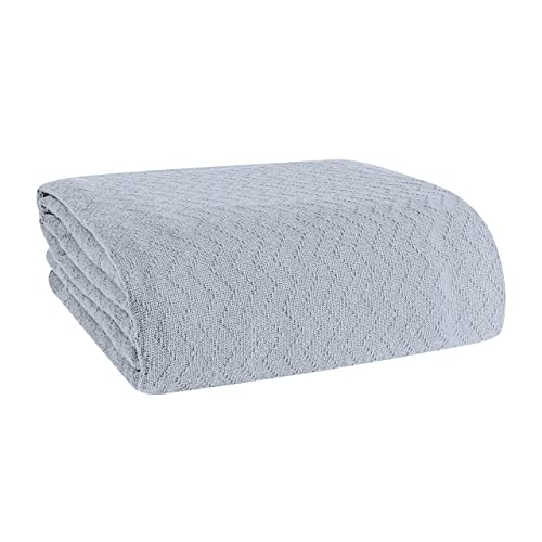 ELVANA HOME BELIZZI 100percent Cotton Bed Blanket, Breathable Thermal Blanket Twin Size, Soft Chevron 60''x90'', Perfect for Layering Any All Season, Light Grey